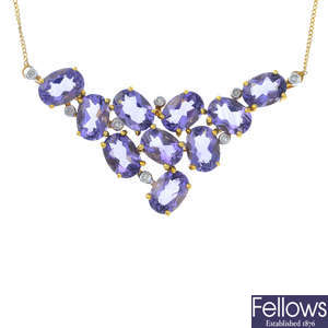 An iolite and diamond necklace.