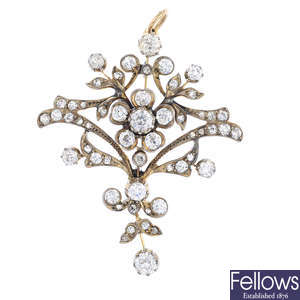 An early 20th century diamond floral pendant.
