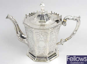 An early Victorian silver teapot. 