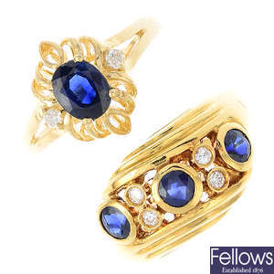Two sapphire and diamond dress rings.