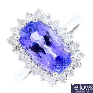A tanzanite and diamond cluster ring.