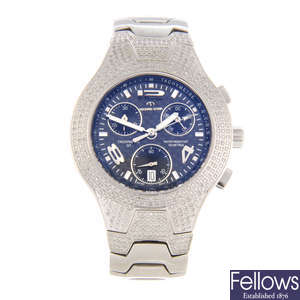 TECHNO STAR - a gentleman's stainless steel factory white stone set chronograph bracelet watch.