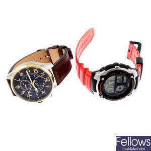 A bag of assorted watches, to include examples by Tommy Hilfiger and Casio. Approximately 80.