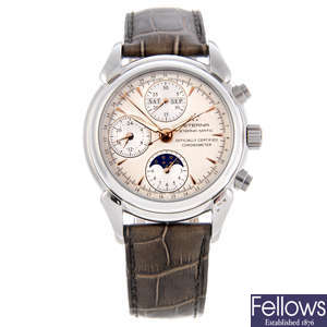 ETERNA - a gentleman's stainless steel 1948 triple date chronograph wrist watch.