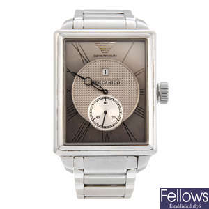 EMPORIO ARMANI - a gentleman's stainless steel Meccanico bracelet watch.