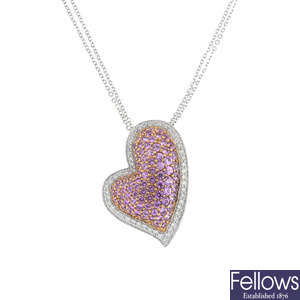 A diamond and sapphire pendant, with an 18ct gold chain.