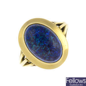 An 18ct gold treated opal single-stone ring.