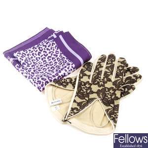 ASPINAL OF LONDON - a pair of gloves and a silk handkerchief.