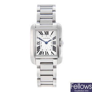 CURRENT MODEL: CARTIER - a stainless steel Tank Anglaise bracelet watch.