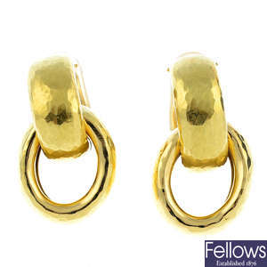TIFFANY & CO. - a pair of 1980s 18ct gold hoop earrings.
