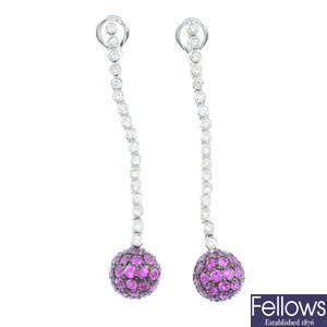 ADLER - a pair of sapphire and diamond earrings.