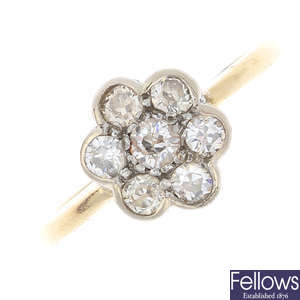 An early 20th century 18ct gold diamond floral cluster ring.