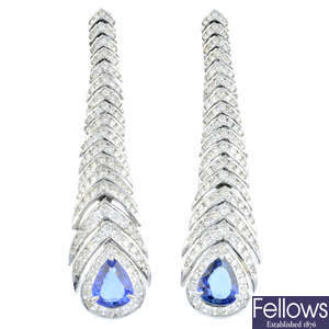 A pair of 14ct gold sapphire and diamond earrings.