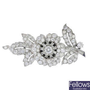 A mid 20th century diamond flower brooch.