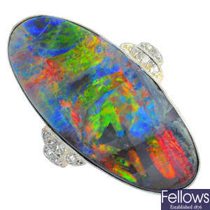 An Australian boulder opal and diamond dress ring.