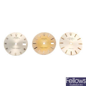 ROLEX - a group of three assorted gentleman's dials.