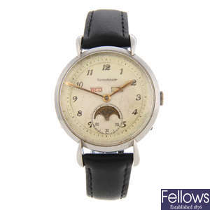 JAEGER-LECOULTRE - a gentleman's stainless steel triple date moonphase watch head.