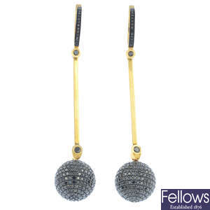 GERALDO - a pair of black diamond 'Fancy' earrings.