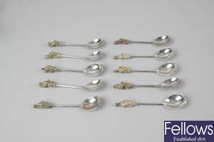A cased limited edition set of ten silver Queen's Beasts teaspoons.