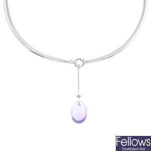 GEORG JENSEN - a 'Dew Drop' amethyst and diamond necklace.