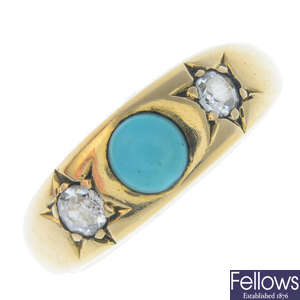 A late Victorian 18ct gold turquoise and diamond ring.