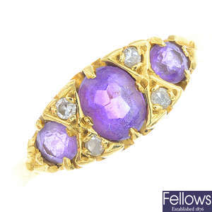 An 18ct gold amethyst and diamond ring.