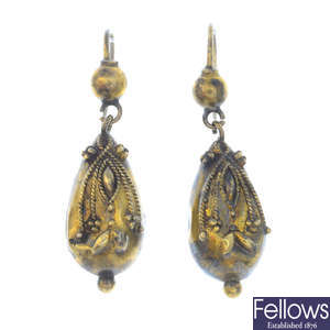 A pair of late Victorian gold earrings.