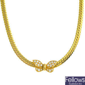 An 18ct gold diamond butterfly necklace.