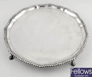 A George V circular silver salver.