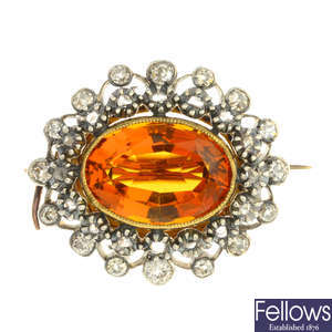 A 19th century silver and gold, citrine and diamond brooch.