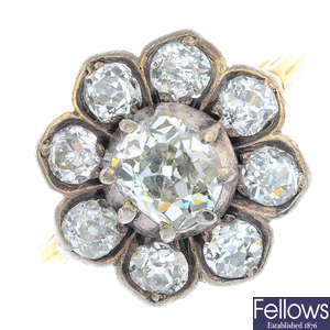 A 19th century gold diamond floral cluster ring.