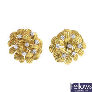 A pair of 1960s 18ct gold diamond earrings.