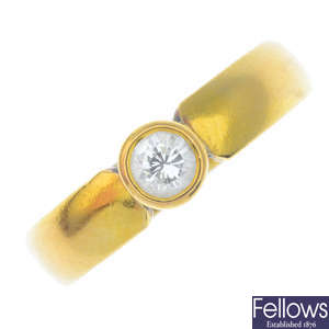 An early 20th century 22ct gold diamond single-stone ring.