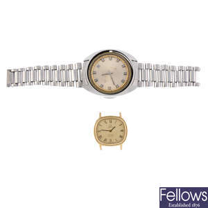 OMEGA - a lady's gold plated De Ville watch head with an Omega bracelet watch.