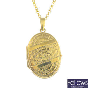 A 9ct gold locket pendant, with a 9ct gold chain.