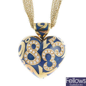 FRANCK MULLER - an 18ct gold diamond and enamel 'Crazy Hours' pendant, with chain.