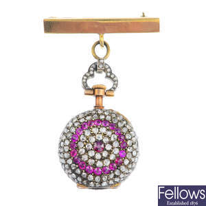 A late Victorian ruby and diamond fob watch.