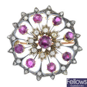 An early 20th century ruby and diamond brooch.