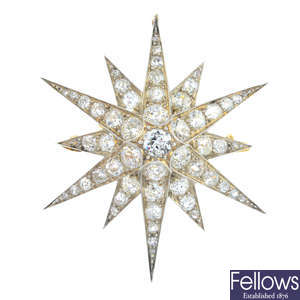 A late Victorian silver and gold, diamond star brooch.