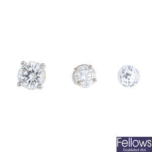 TIFFANY & CO. - a diamond single-stone earring, a non designer diamond stud earring and loose old-cut diamond, weighing 0.34ct.