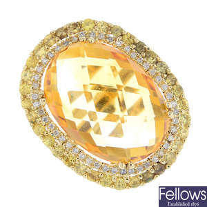 A 14ct gold citrine and diamond ring.
