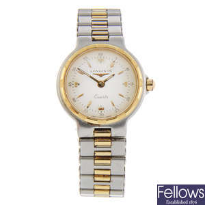 LONGINES - a lady's bi-colour Conquest bracelet watch with a Mappin & Webb bracelet watch.