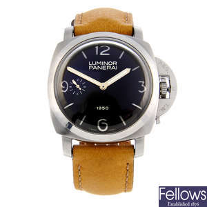PANERAI - a limited edition gentleman's stainless steel Luminor 1950 wrist watch.