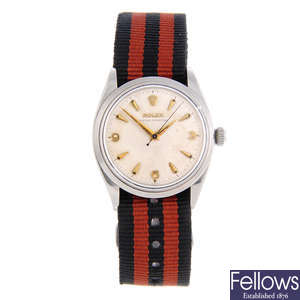 ROLEX - a gentleman's stainless steel Oyster Perpetual wrist watch.