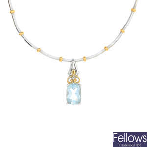 A silver gem-set pendant and necklace.