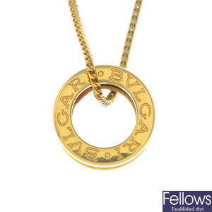 BULGARI - an 18ct gold 'B.Zero1' pendant, with non-designer chain.