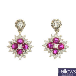A pair of 18ct gold ruby and diamond earrings.