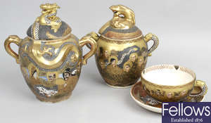 A late 19th century Satsuma pottery part tea set.