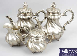 A 20th century Greek 925 sterling silver four piece tea and coffee set.