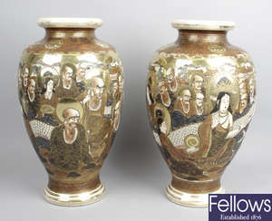 A pair of early 20th century Satsuma pottery vases.